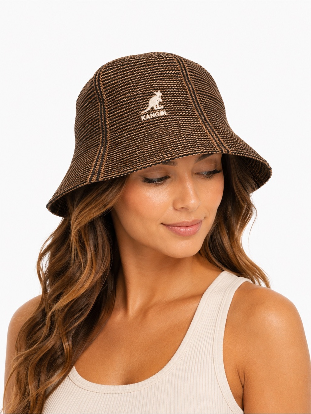 Kangol Brown Crochet Bucket Hat Unisex